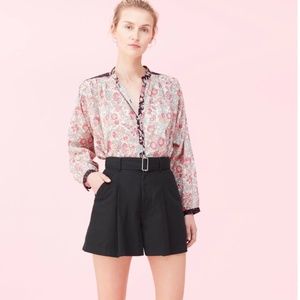 Rebecca Taylor La Vie Print Mix Top Soft Black combo Button Down